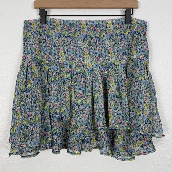MNG Mango Floral Tiered Ruffle Mini Skirt Size 10 - Picture 2 of 5